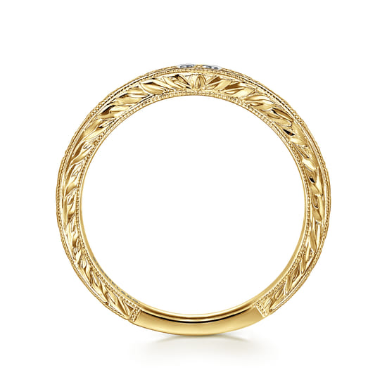 Vintage Inspired Curved 14K Yellow Gold Micro Pavé Diamond Anniversary Band angle 2