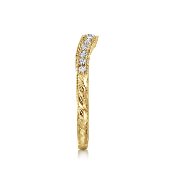 Vintage Inspired Curved 14K Yellow Gold Micro Pavé Diamond Anniversary Band angle 4
