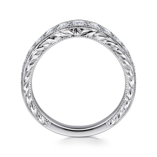 Vintage Inspired Platinum Curved Channel Set Diamond Wedding Band with Engraving