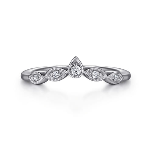 Vintage Inspired Platinum Curved Gold Diamond Anniversary Band
