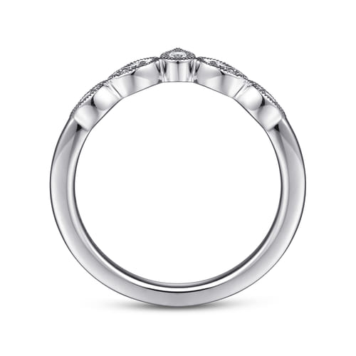 Vintage Inspired Platinum Curved Gold Diamond Anniversary Band