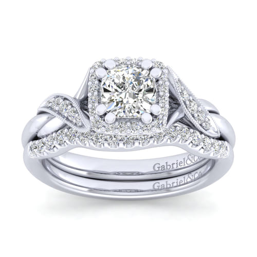 Vintage Inspired Platinum Cushion Halo Diamond Engagement Ring