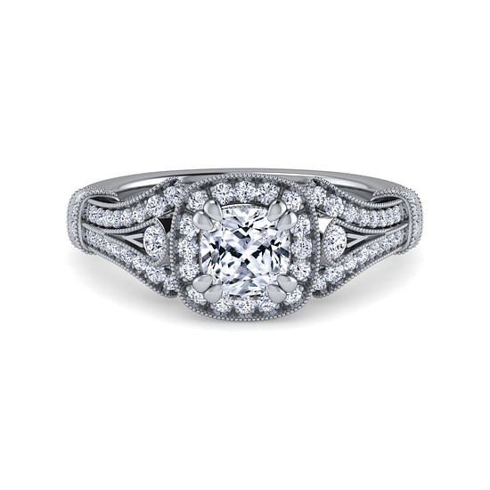 Gabriel - Vintage Inspired Platinum Cushion Halo Diamond Engagement Ring