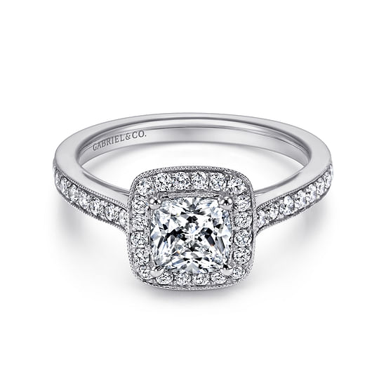 Gabriel - Vintage Inspired Platinum Cushion Halo Diamond Engagement Ring