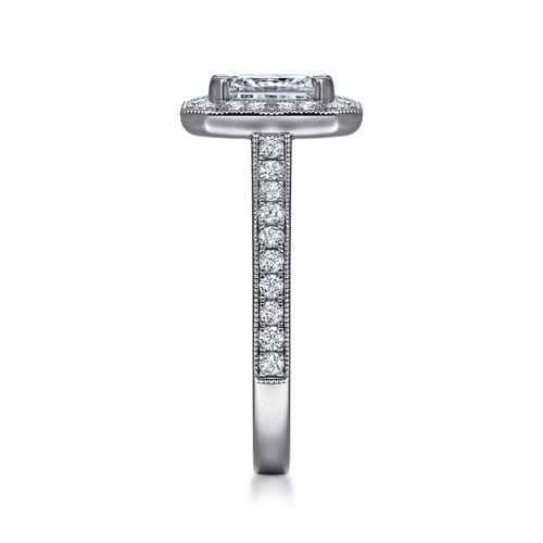 Vintage Inspired Platinum Emerald Halo Diamond Engagement Ring