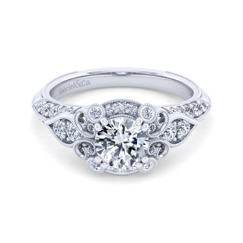 Vintage Inspired Platinum Fancy Halo Round Diamond Engagement Ring