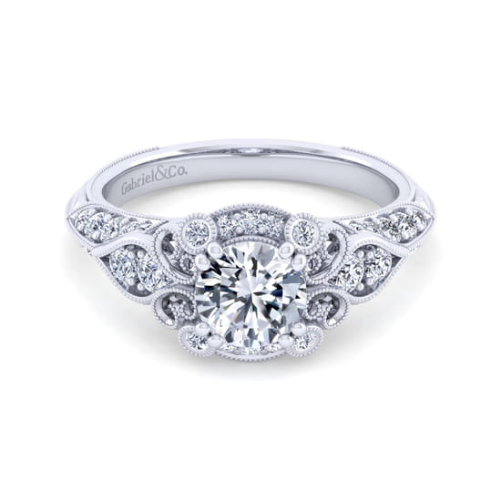 Gabriel - Vintage Inspired Platinum Fancy Halo Round Diamond Engagement Ring