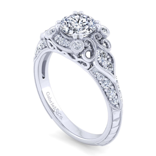Vintage Inspired Platinum Fancy Halo Round Diamond Engagement Ring