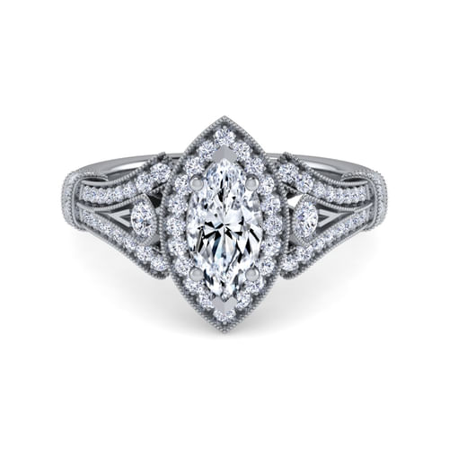 Vintage Inspired Platinum Marquise Halo Diamond Engagement Ring