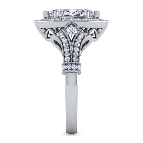 Vintage Inspired Platinum Marquise Halo Diamond Engagement Ring