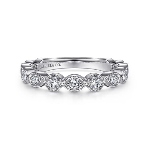 Vintage Inspired Platinum Marquise and Round Station Diamond Anniversary Band