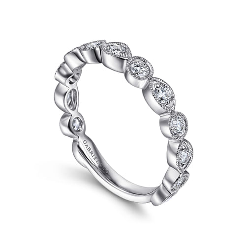 Vintage Inspired Platinum Marquise and Round Station Diamond Anniversary Band