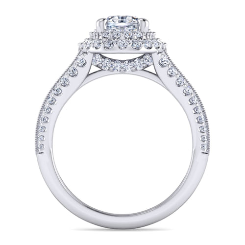 Vintage Inspired Platinum Oval Double Halo Diamond Channel Set Engagement Ring