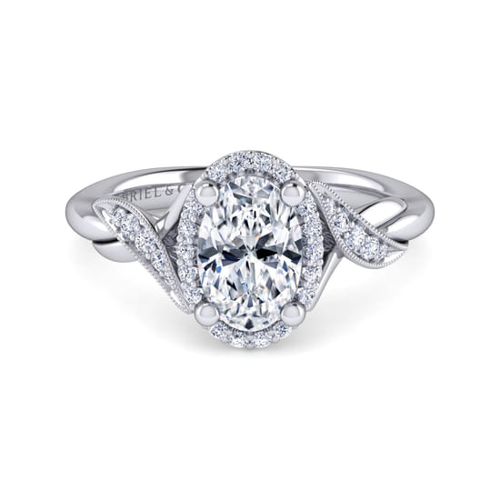 Gabriel - Vintage Inspired Platinum Oval Halo Diamond Engagement Ring