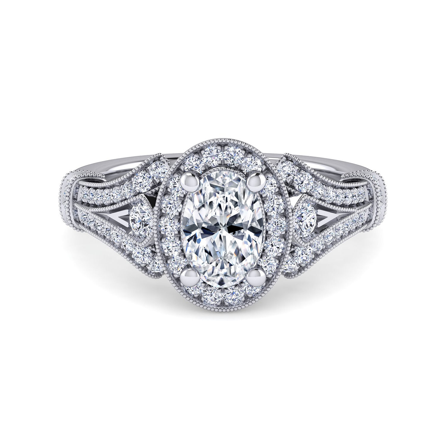 Gabriel - Vintage Inspired Platinum Oval Halo Diamond Engagement Ring