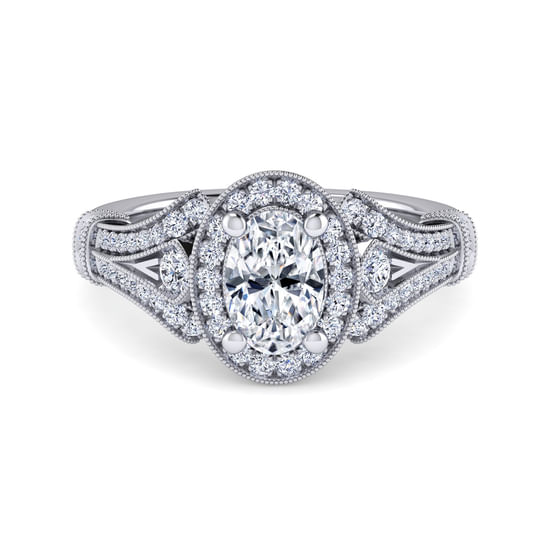Gabriel - Vintage Inspired Platinum Oval Halo Diamond Engagement Ring