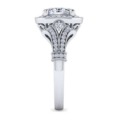 Vintage Inspired Platinum Oval Halo Diamond Engagement Ring