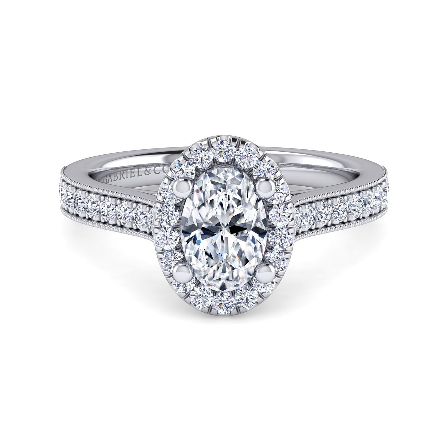 Gabriel - Vintage Inspired Platinum Oval Halo Diamond Engagement Ring