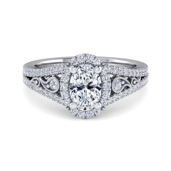 Gabriel - Vintage Inspired Platinum Oval Halo Diamond Engagement Ring
