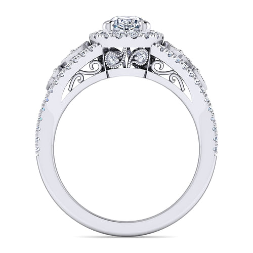 Vintage Inspired Platinum Oval Halo Diamond Engagement Ring