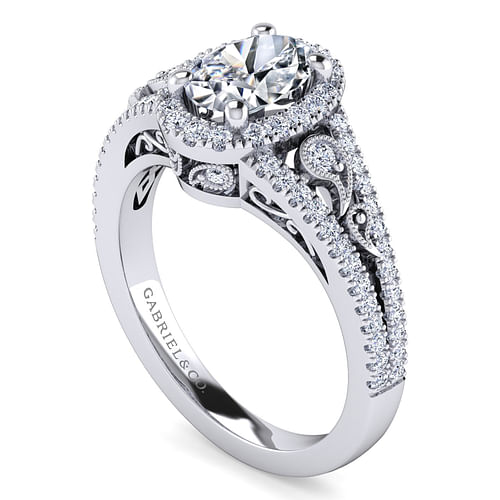 Vintage Inspired Platinum Oval Halo Diamond Engagement Ring