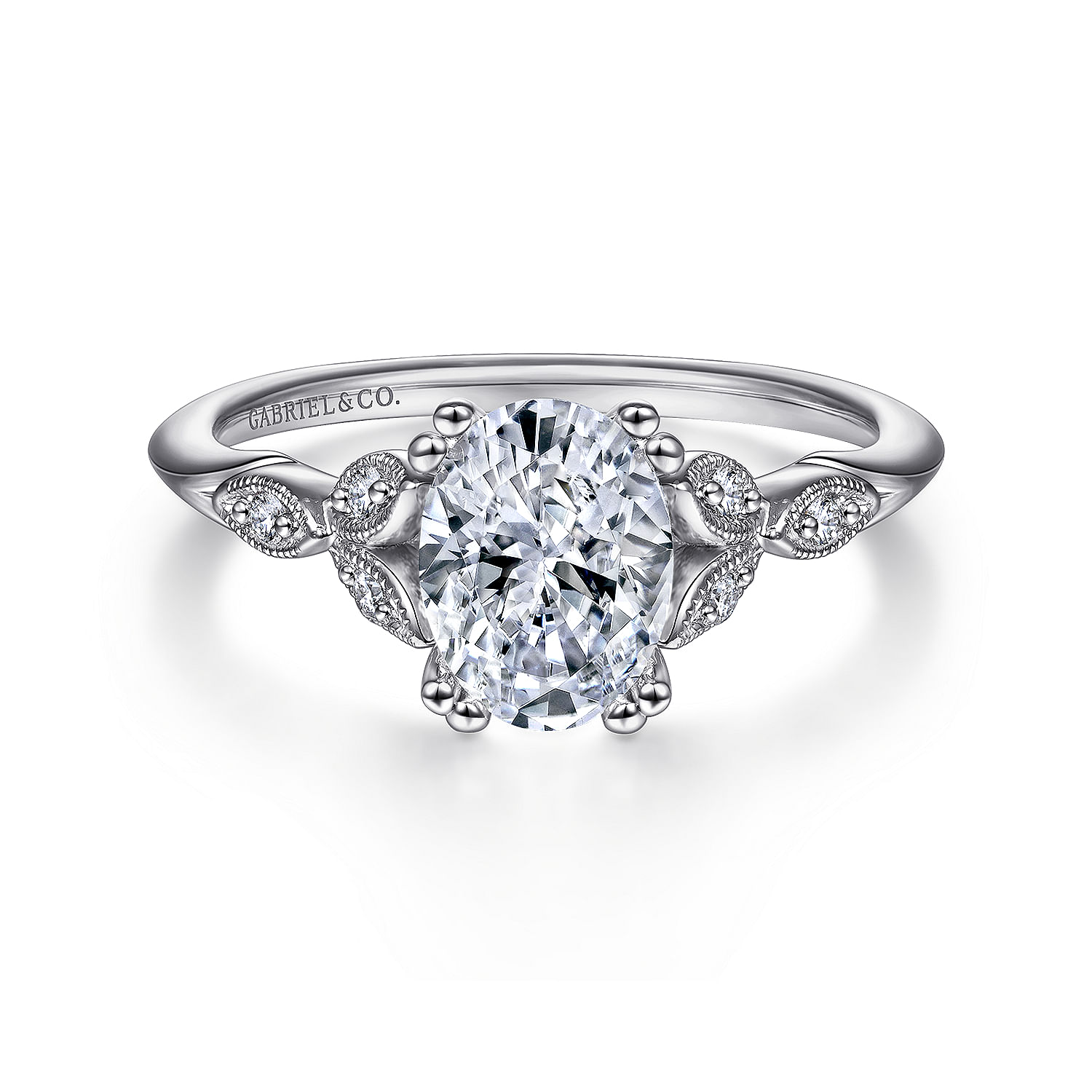 Gabriel - Vintage Inspired Platinum Oval Split Shank Diamond Engagement Ring