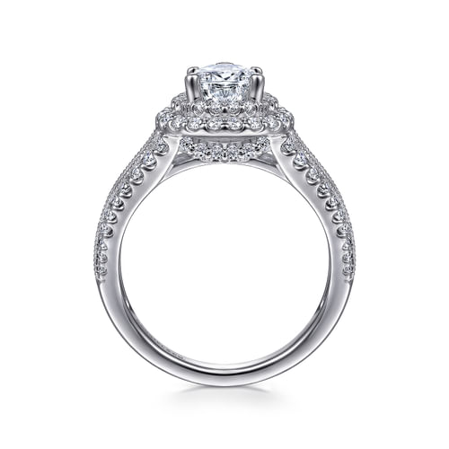 Vintage Inspired Platinum Pear Shape Double Halo Diamond Channel Set Engagement Ring