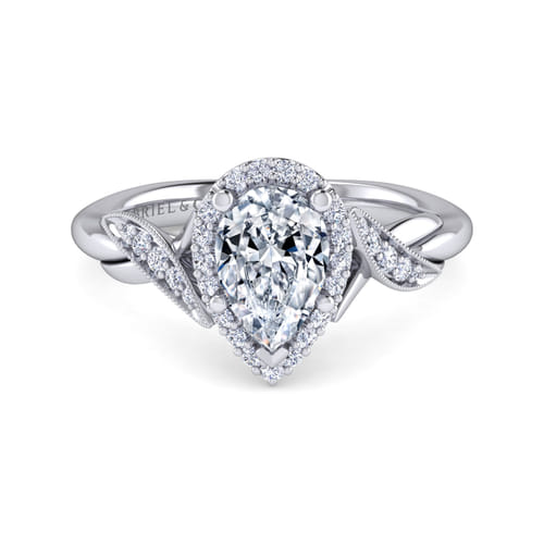 Vintage Inspired Platinum Pear Shape Halo Diamond Engagement Ring