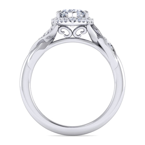 Vintage Inspired Platinum Pear Shape Halo Diamond Engagement Ring