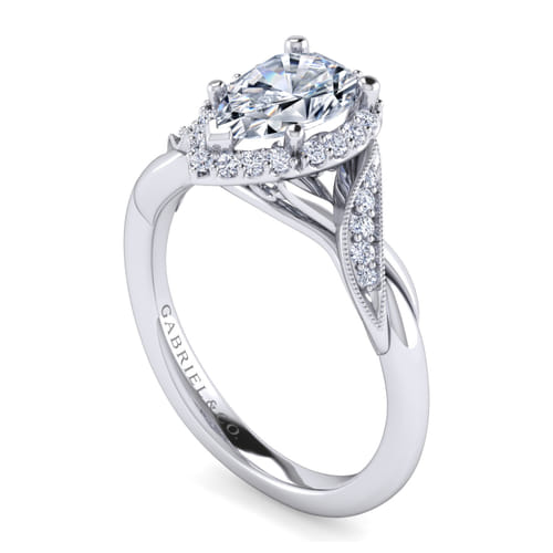 Vintage Inspired Platinum Pear Shape Halo Diamond Engagement Ring
