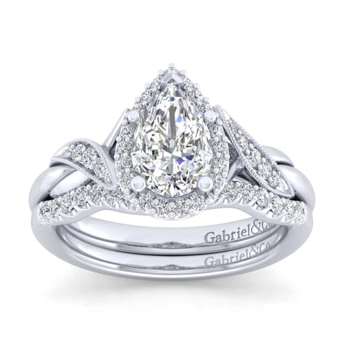 Vintage Inspired Platinum Pear Shape Halo Diamond Engagement Ring