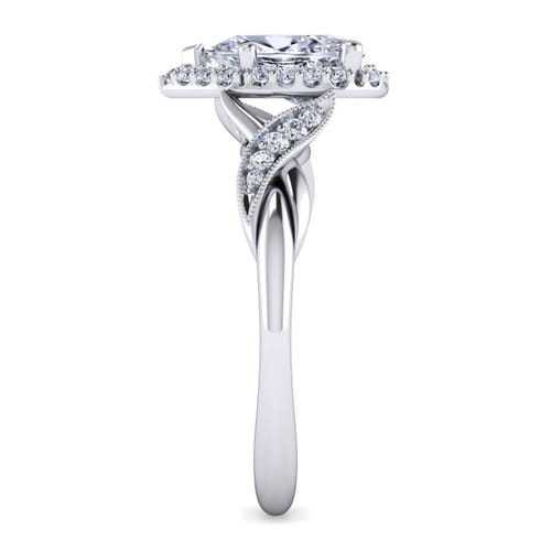 Vintage Inspired Platinum Pear Shape Halo Diamond Engagement Ring
