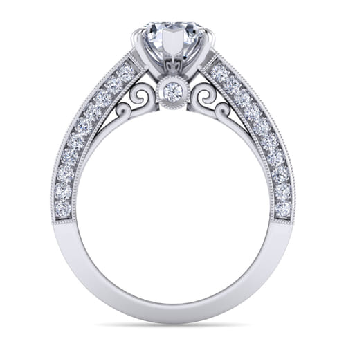 Vintage Inspired Platinum Pear Shape Wide Band Diamond Channel Set Engagement Ring