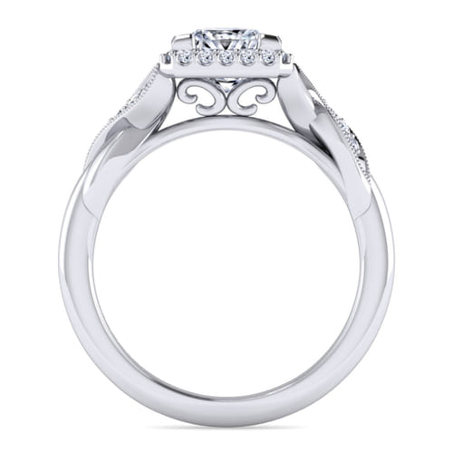 Vintage Inspired Platinum Princess Halo Diamond Engagement Ring