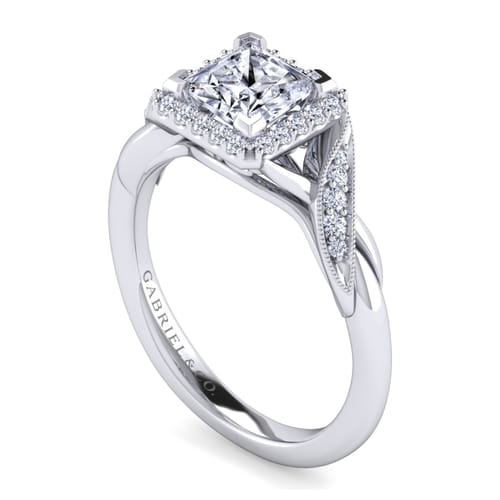 Vintage Inspired Platinum Princess Halo Diamond Engagement Ring