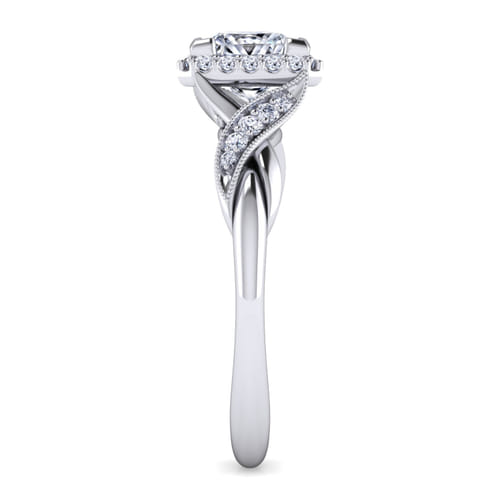 Vintage Inspired Platinum Princess Halo Diamond Engagement Ring