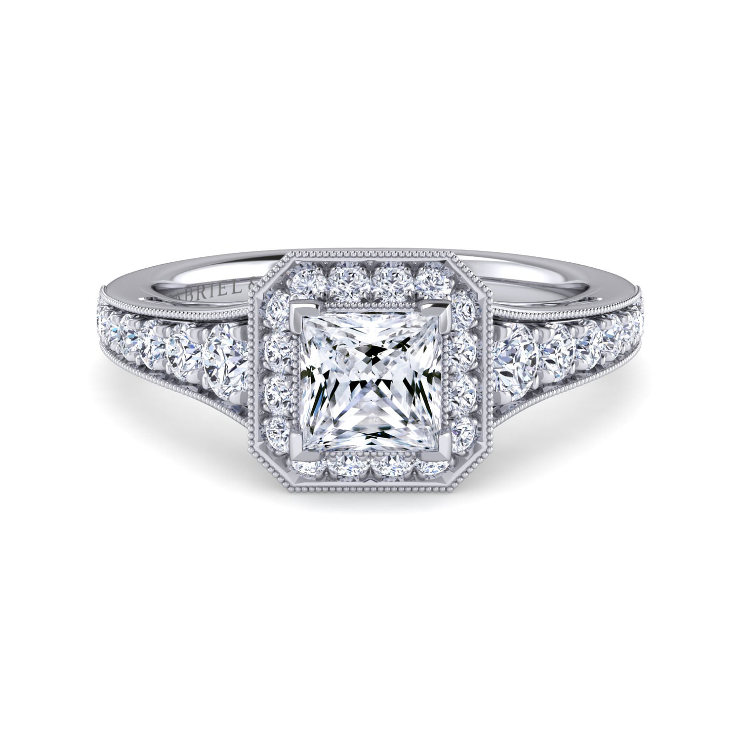 Gabriel - Vintage Inspired Platinum Princess Halo Diamond Engagement Ring