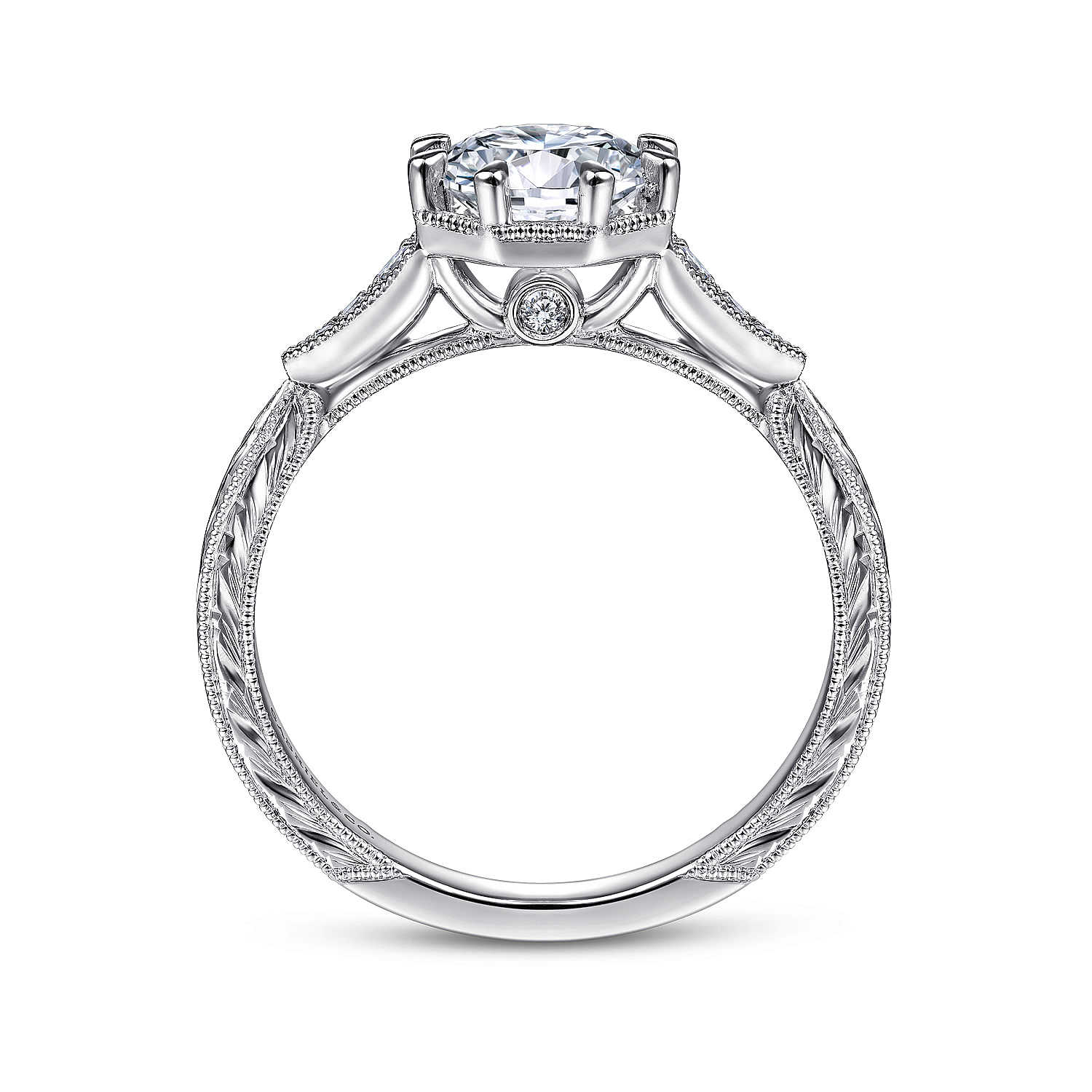 Vintage Inspired Platinum Round Diamond Channel Set Engagement Ring