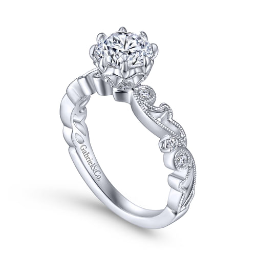 Vintage Inspired Platinum Round Diamond Engagement Ring