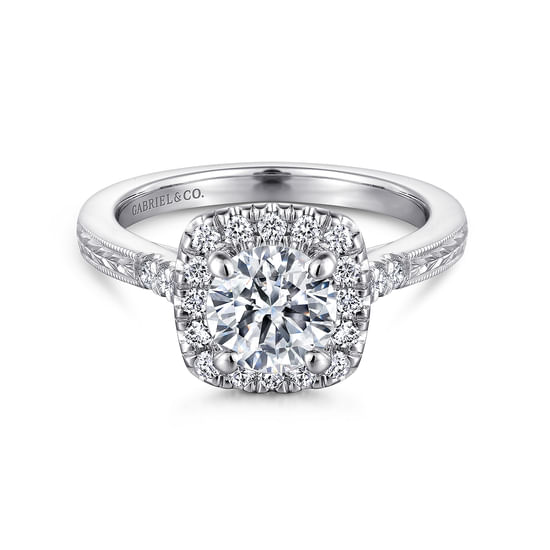 Gabriel - Vintage Inspired Platinum Round Halo Diamond Engagement Ring