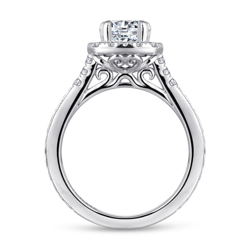 Vintage Inspired Platinum Round Halo Diamond Engagement Ring