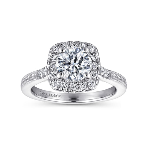 Vintage Inspired Platinum Round Halo Diamond Engagement Ring