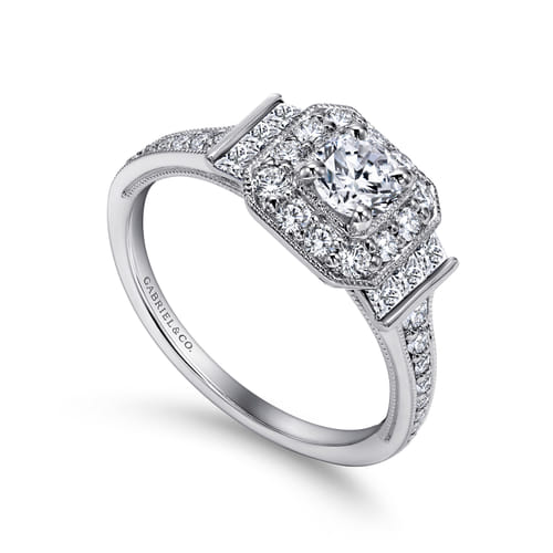 Vintage Inspired Platinum Round Halo Diamond Engagement Ring