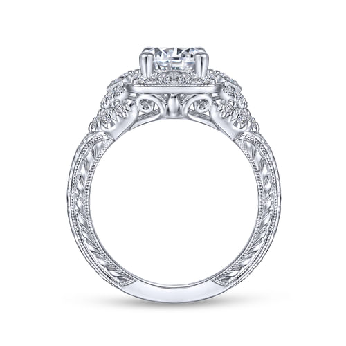 Vintage Inspired Platinum Round Halo Diamond Engagement Ring