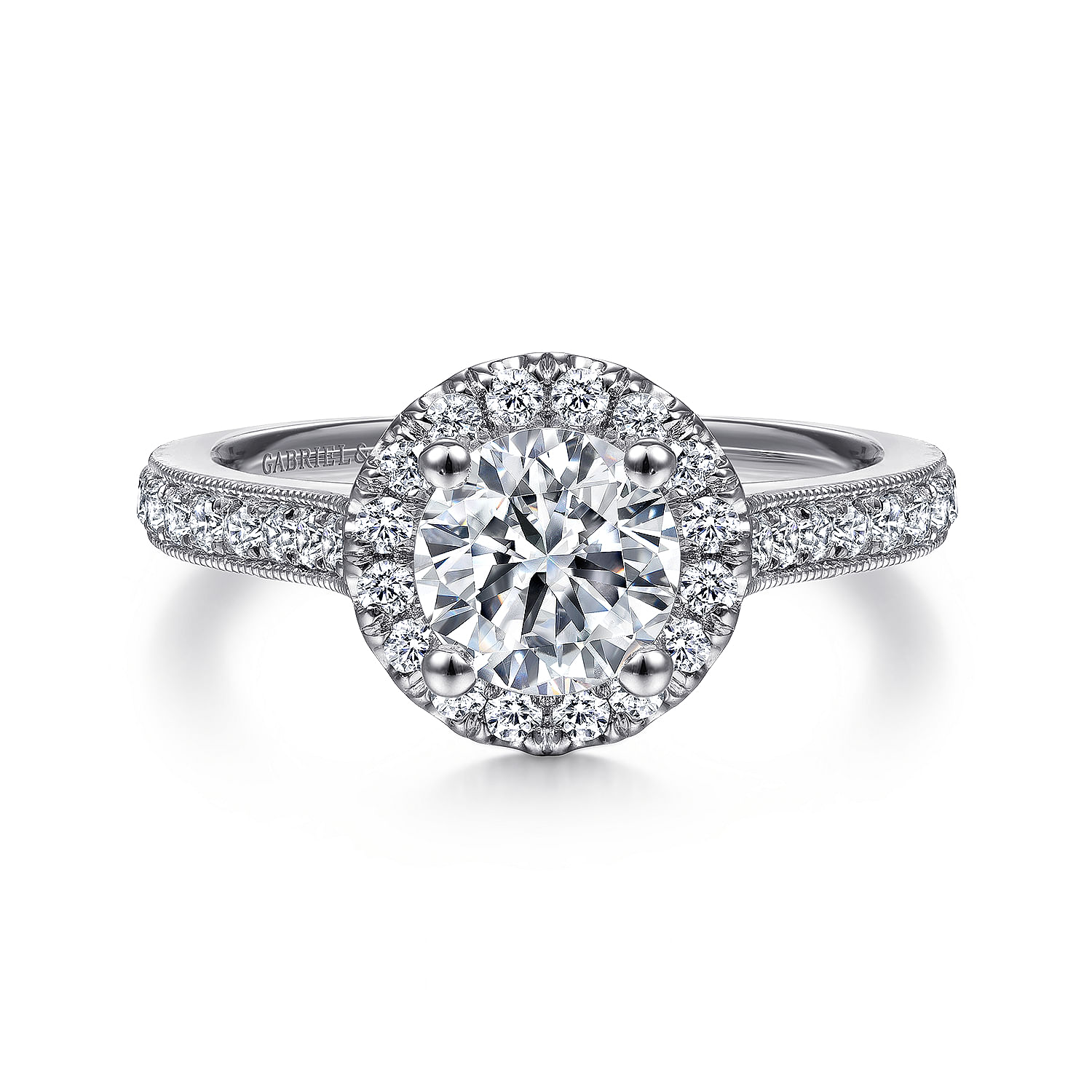 Gabriel - Vintage Inspired Platinum Round Halo Diamond Engagement Ring