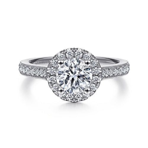 Vintage Inspired Platinum Round Halo Diamond Engagement Ring