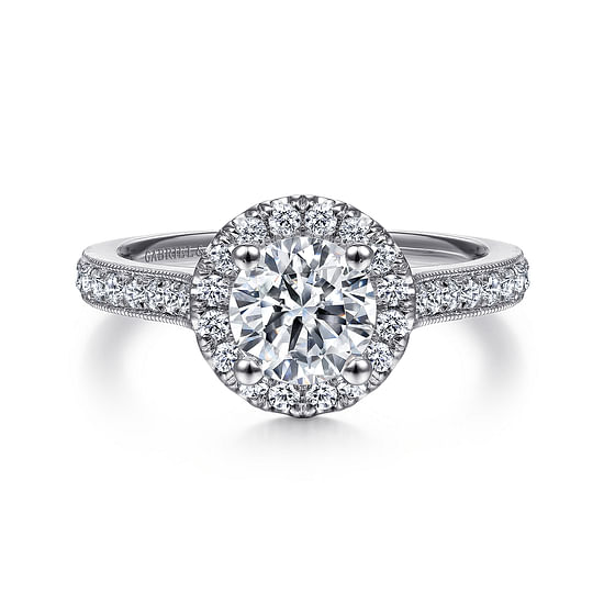 Gabriel - Vintage Inspired Platinum Round Halo Diamond Engagement Ring