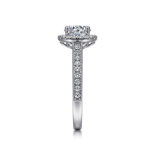 Vintage Inspired Platinum Round Halo Diamond Engagement Ring