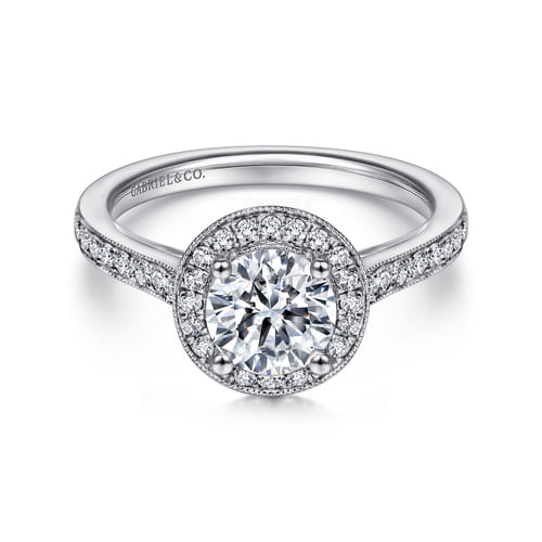 Vintage Inspired Platinum Round Halo Diamond Engagement Ring