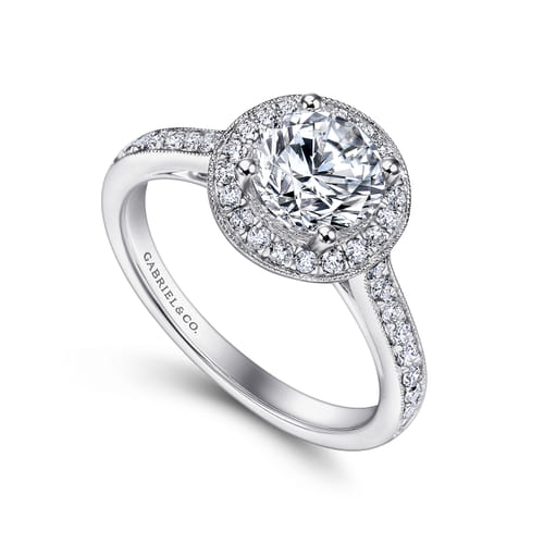 Vintage Inspired Platinum Round Halo Diamond Engagement Ring